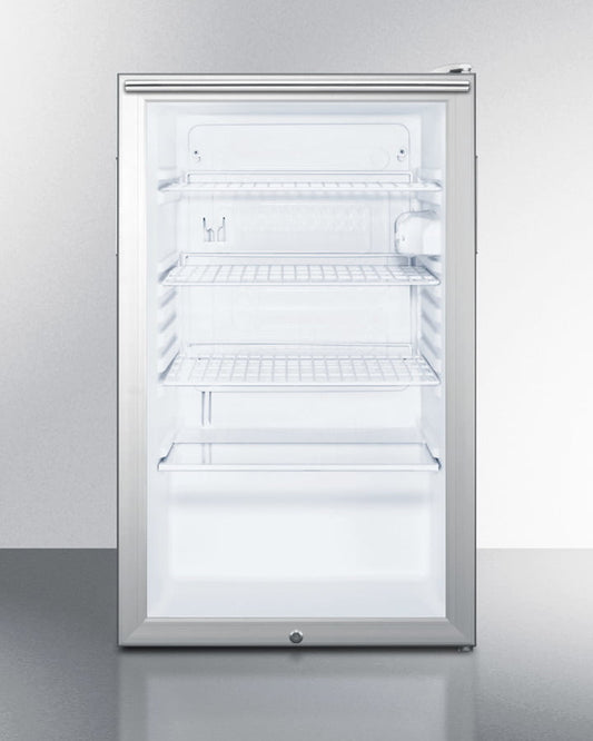 Summit SCR450LBI7HHADA Commercially Listed Ada Compliant 20" Wide Glass Door All-Refrigerator For Built-In Use, Auto Defrost With A Lock, Horizontal Handle And White Cabinet